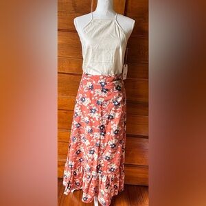 Gap Floral Ruffled Maxi Skirt in Coral